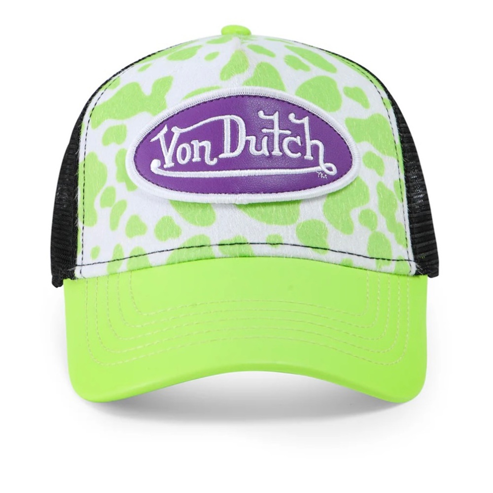 Von Dutch Neon Green & Purple Logo Trucker Hat